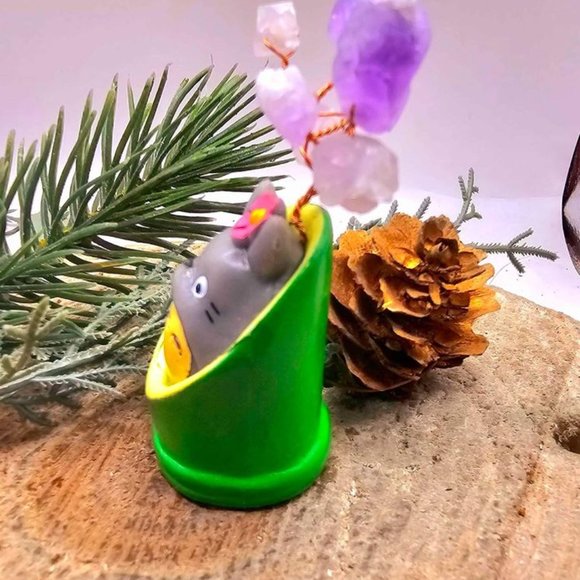 Adorable Forest Spirit Totoro In Bamboo Amethyst Tree Decor Figure - Picture 8 of 11